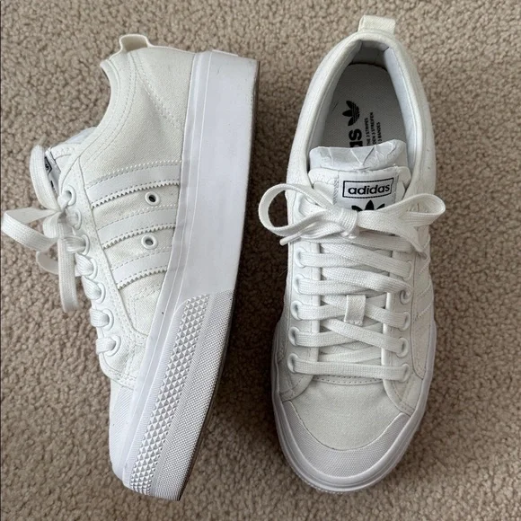 Adidas Nissa Platform White Canvas Sneakers - Picture 6 of 10
